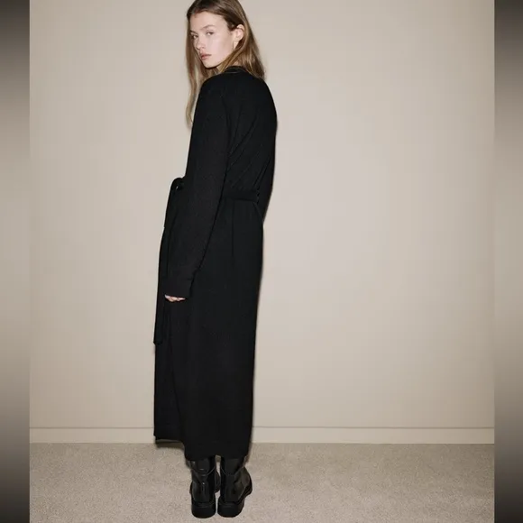 Zara CASHMERE 100% long black dress knotted,  luxury