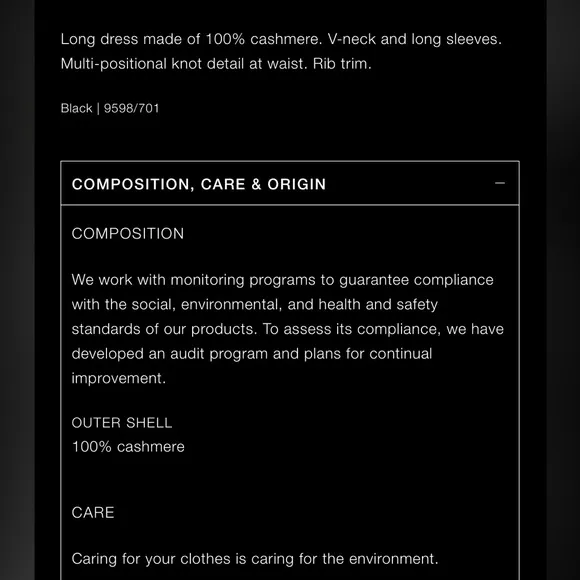 Zara CASHMERE 100% long black dress knotted,  luxury