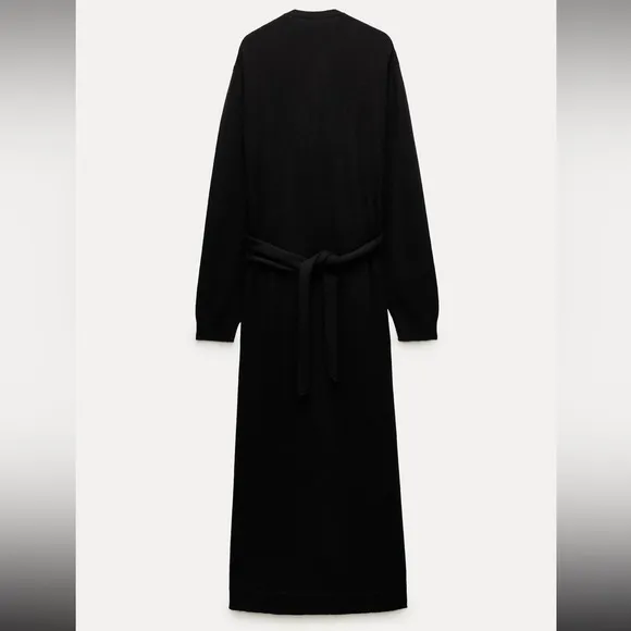 Zara CASHMERE 100% long black dress knotted,  luxury