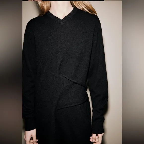 Zara CASHMERE 100% long black dress knotted,  luxury