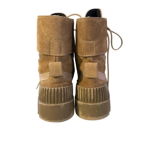 ZARA Combat Boots - Laced Split Leather Low Heel Ankle - Khaki Size 38 (US 7.5)