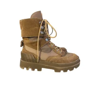 ZARA Combat Boots - Laced Split Leather Low Heel Ankle - Khaki Size 38 (US 7.5)