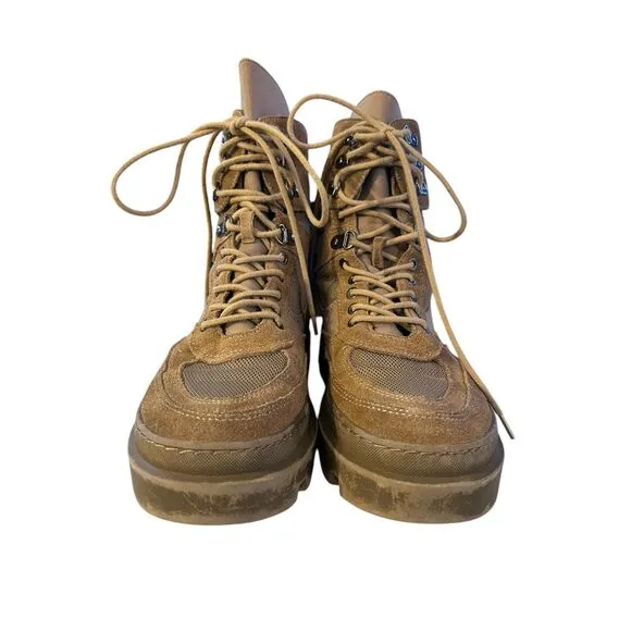 ZARA Combat Boots - Laced Split Leather Low Heel Ankle - Khaki Size 38 (US 7.5)