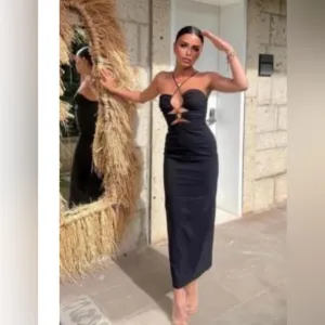 Zara Dress  bloggers favourite sundress black long open neckline xs cut out