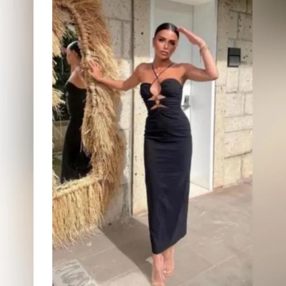 Zara Dress  bloggers favourite sundress black long open neckline xs cut out