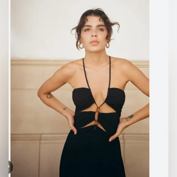 Zara Dress  bloggers favourite sundress black long open neckline xs cut out