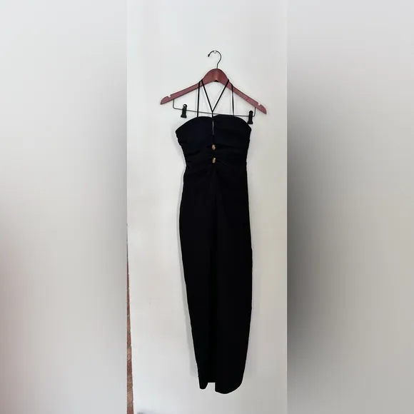 Zara Dress  bloggers favourite sundress black long open neckline xs cut out