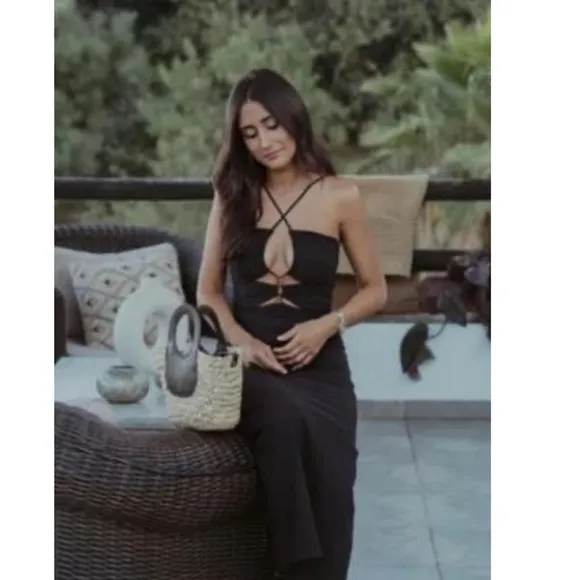 Zara Dress  bloggers favourite sundress black long open neckline xs cut out