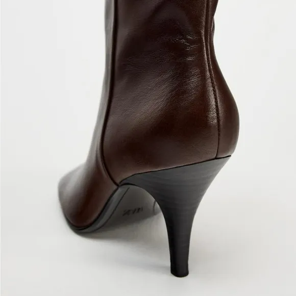 ZARA Elegant Brown Leather Ankle Boots