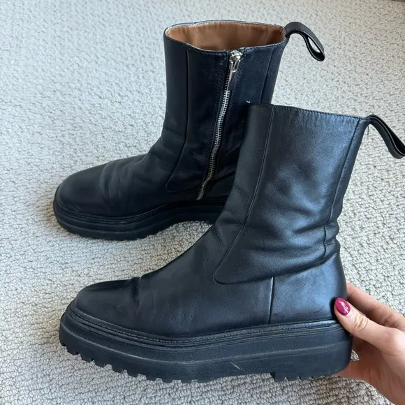 Zara Genuine Leather Lug Sole Ankle Boots