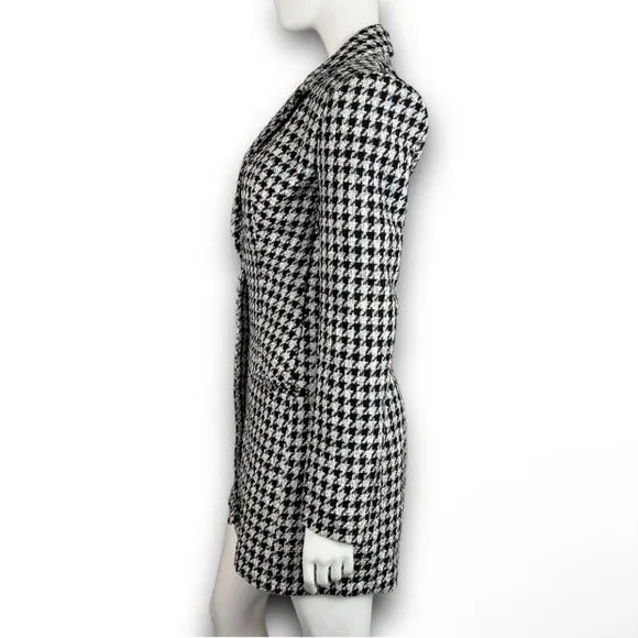 ZARA Houndstooth Tweed Boucle Mini Blazer Dress Blogger Favorite Quiet Luxury