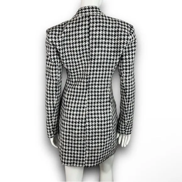 ZARA Houndstooth Tweed Boucle Mini Blazer Dress Blogger Favorite Quiet Luxury