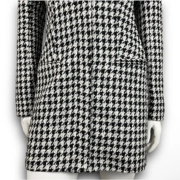 ZARA Houndstooth Tweed Boucle Mini Blazer Dress Blogger Favorite Quiet Luxury