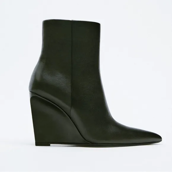 ZARA LEATHER WEDGE ANKLE BOOTS SZ 6 or 36 EU