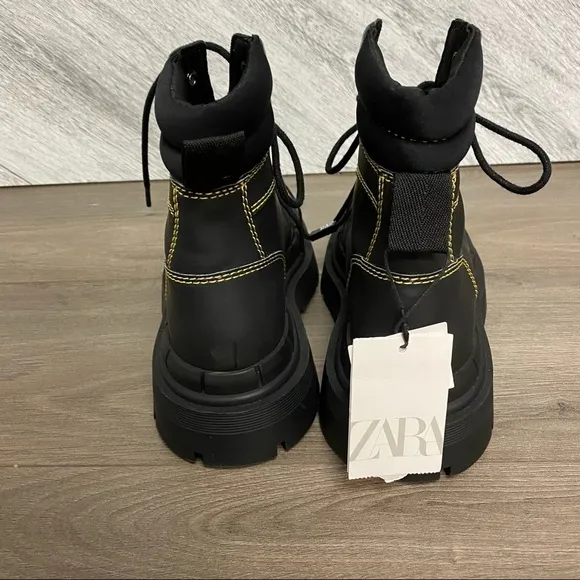 Zara | Low Heel Rubberized Lug Sole Ankle Combat Boots Size 6 NEW