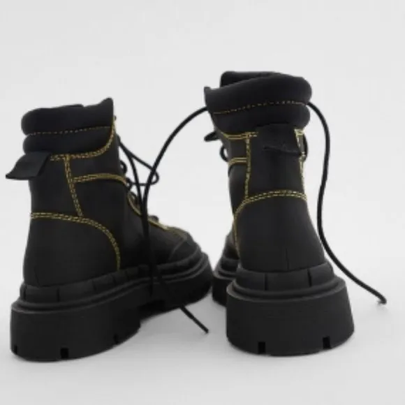 Zara | Low Heel Rubberized Lug Sole Ankle Combat Boots Size 6 NEW