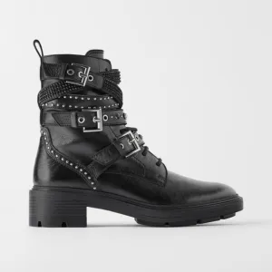 ZARA LOW HEELED LEATHER ANKLE BOOTS