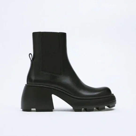 ZARA LUG SOLE LEATHER ANKLE BOOTS