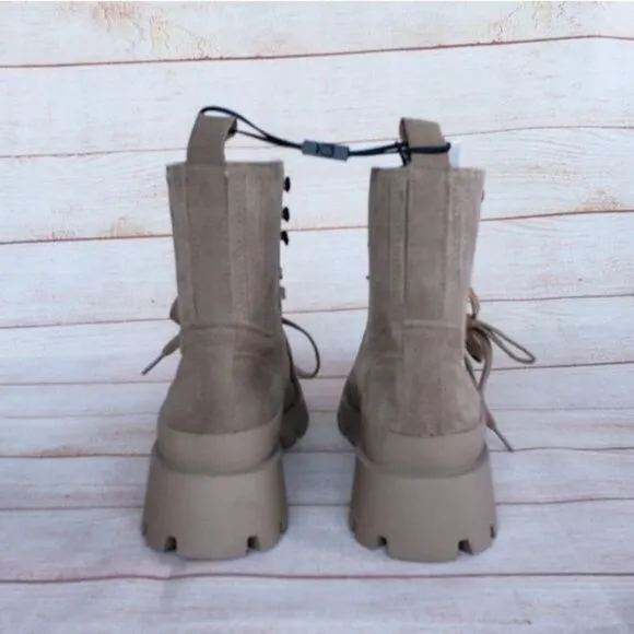 Zara Lug Sole Leather Suede Front Lace Up Ankle Boots Booties Combat Size 40