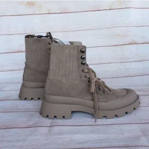 Zara Lug Sole Leather Suede Front Lace Up Ankle Boots Booties Combat Size 40