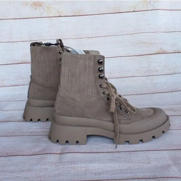 Zara Lug Sole Leather Suede Front Lace Up Ankle Boots Booties Combat Size 40