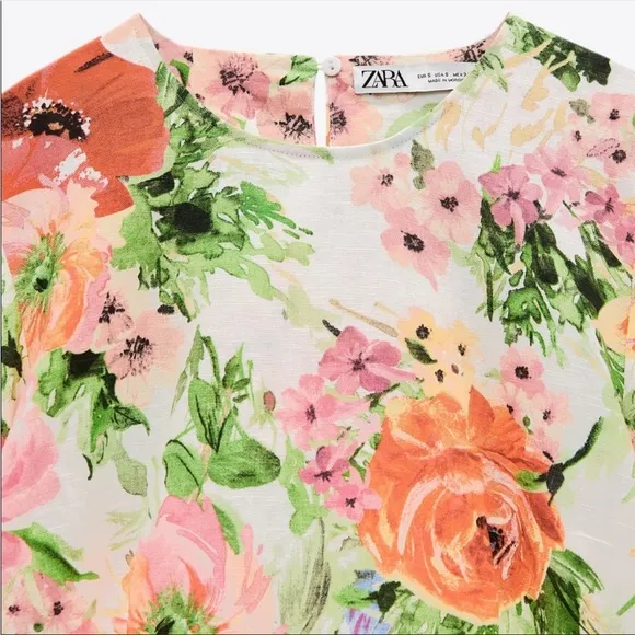 Zara Luxury Linen Naya Mini Big Floral Cut Out Back Mini Dresses NWOT