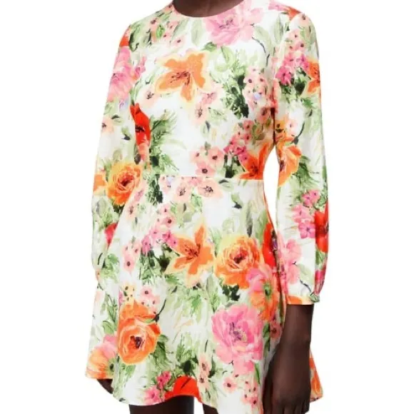 Zara Luxury Linen Naya Mini Big Floral Cut Out Back Mini Dresses NWOT