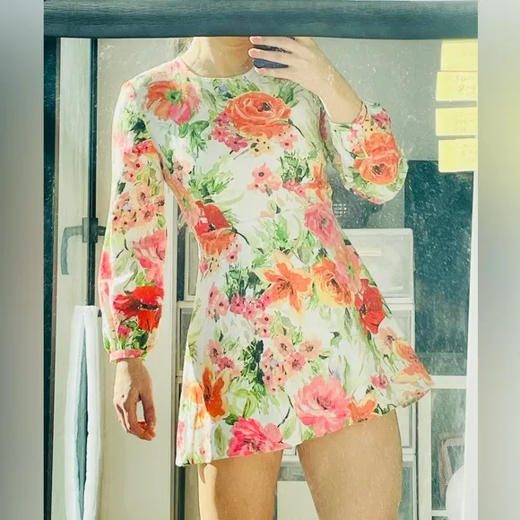 Zara Luxury Linen Naya Mini Big Floral Cut Out Back Mini Dresses NWOT