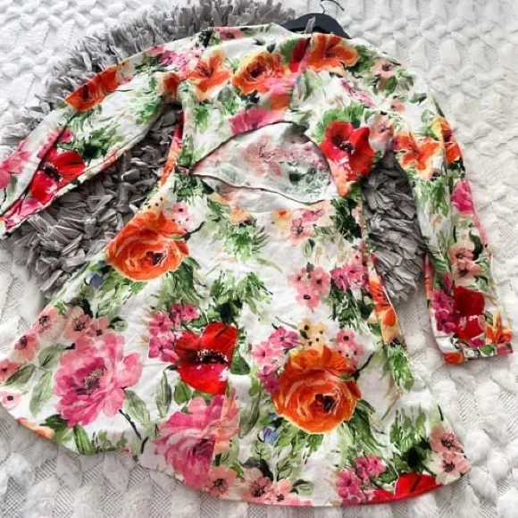 Zara Luxury Linen Naya Mini Big Floral Cut Out Back Mini Dresses NWOT