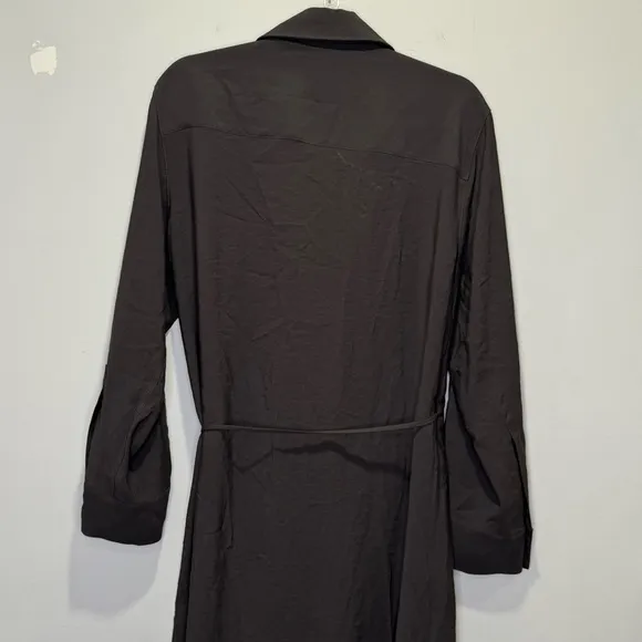 Zara Minimalist Wrap Shirt Midi Long Sleeve Dress Charcoal Black Lg 8271/422/807