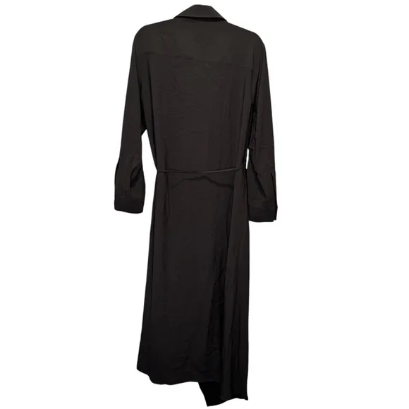 Zara Minimalist Wrap Shirt Midi Long Sleeve Dress Charcoal Black Lg 8271/422/807