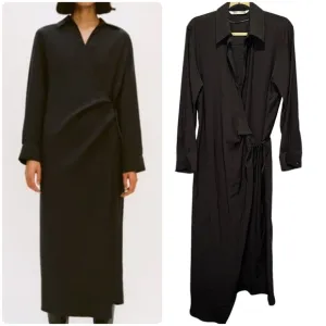 Zara Minimalist Wrap Shirt Midi Long Sleeve Dress Charcoal Black Lg 8271/422/807