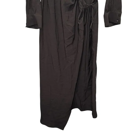 Zara Minimalist Wrap Shirt Midi Long Sleeve Dress Charcoal Black Lg 8271/422/807
