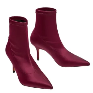 Zara Pointy Toe Satin Sock Style Heel Ankle Bootie
