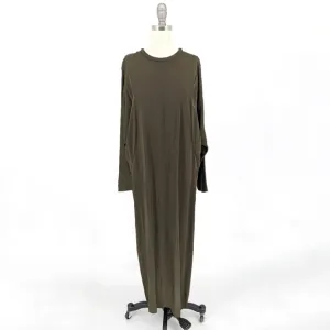 Zara Satin Bat Wing Sleeve Maxi Dress Olive Green S minimalist contemporary