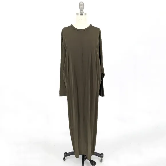 Zara Satin Bat Wing Sleeve Maxi Dress Olive Green S minimalist contemporary