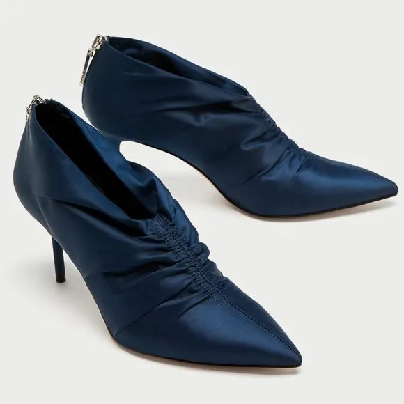 Zara Satin Bootie style Cinched Gathered Heels