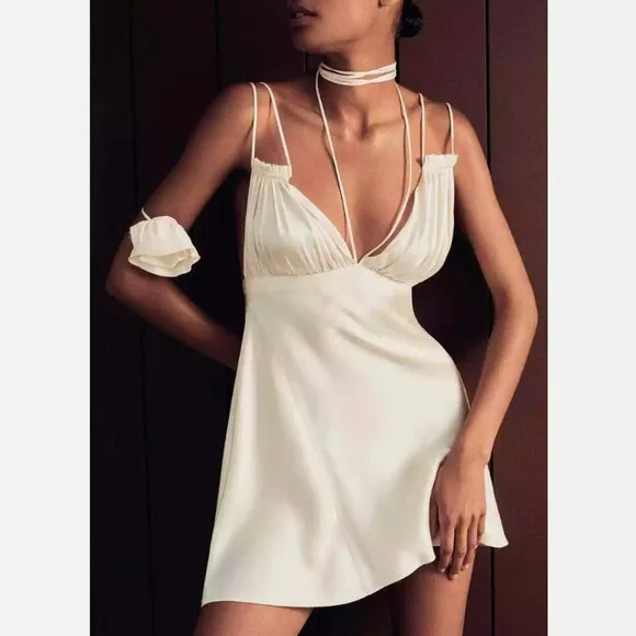 Zara Slip Dress satin flower NWT Cream (small) bloggers favorite minimalist chic