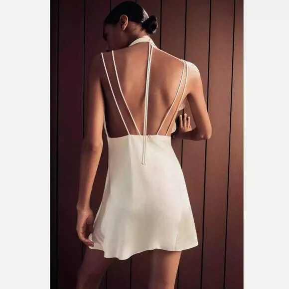 Zara Slip Dress satin flower NWT Cream (small) bloggers favorite minimalist chic