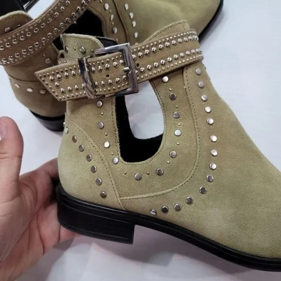 Zara Studded Cutout Leather Ankle Booties Size 37