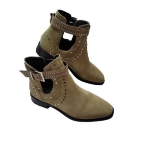 Zara Studded Cutout Leather Ankle Booties Size 37