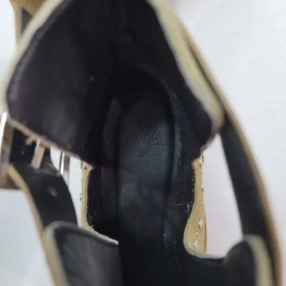 Zara Studded Cutout Leather Ankle Booties Size 37