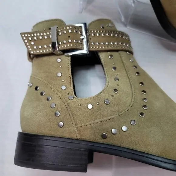 Zara Studded Cutout Leather Ankle Booties Size 37