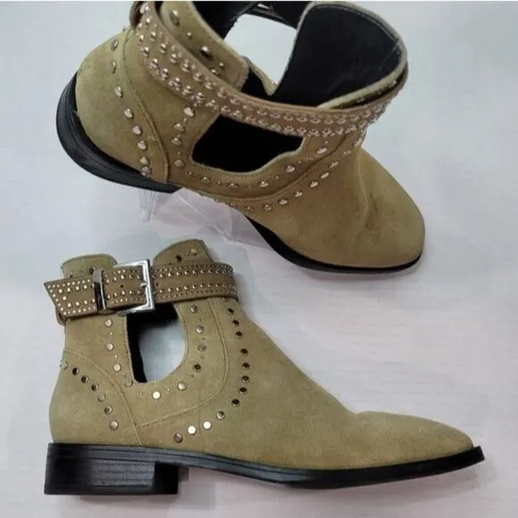Zara Studded Cutout Leather Ankle Booties Size 37