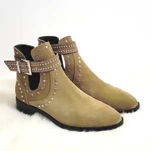 Zara studded leather suede olive green cutout ankle boots woman's size 7, NWOT