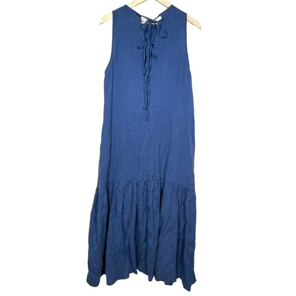 Zara textured tiered weave midi blue dress sz M