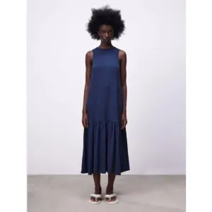 Zara textured tiered weave midi blue dress sz M