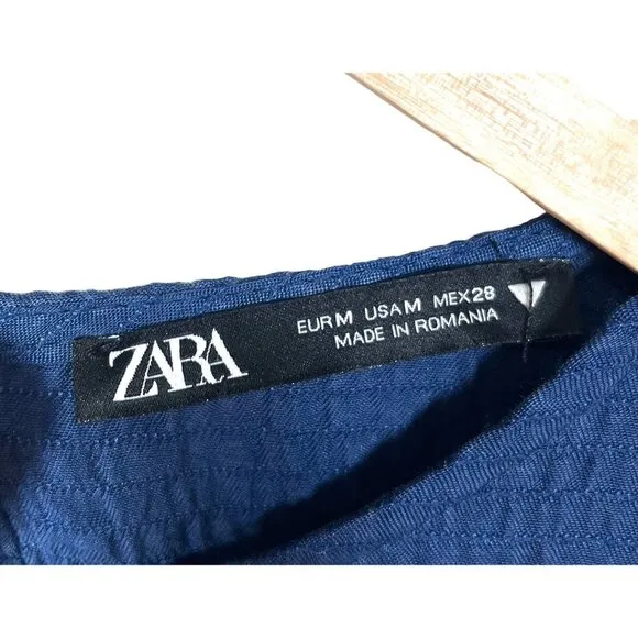 Zara textured tiered weave midi blue dress sz M