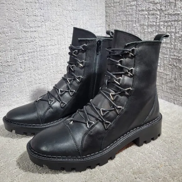 ZARA Trafaluc Women's Size 9 US Black Leather Metal Zipper Biker Ankle Boots