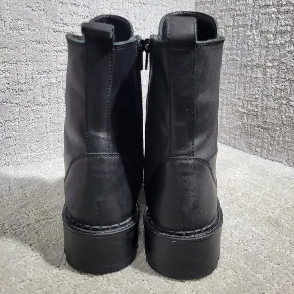 ZARA Trafaluc Women's Size 9 US Black Leather Metal Zipper Biker Ankle Boots